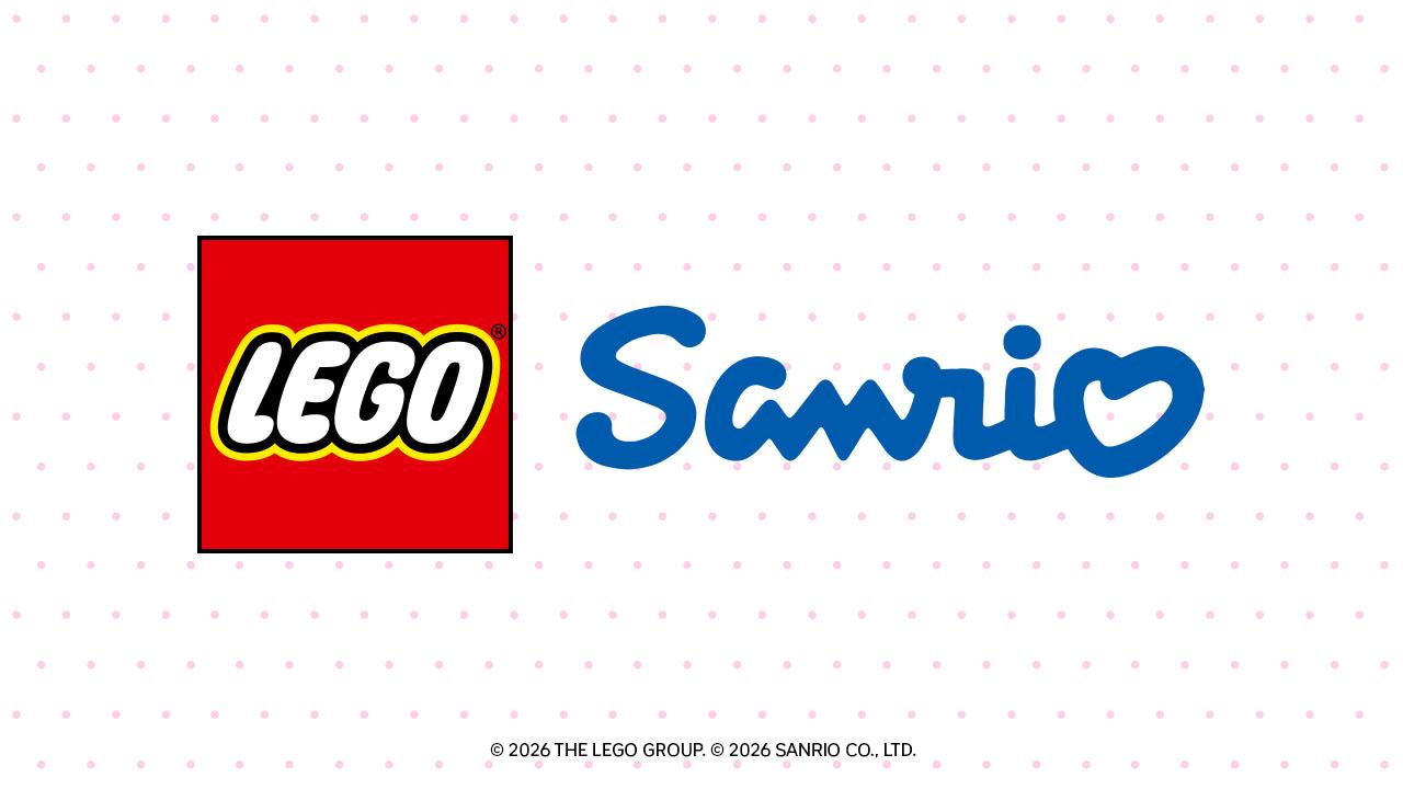 2026년 레고와 산리오 협업 발표 자료에 나란히 표시된 LEGO와 Sanrio 로고