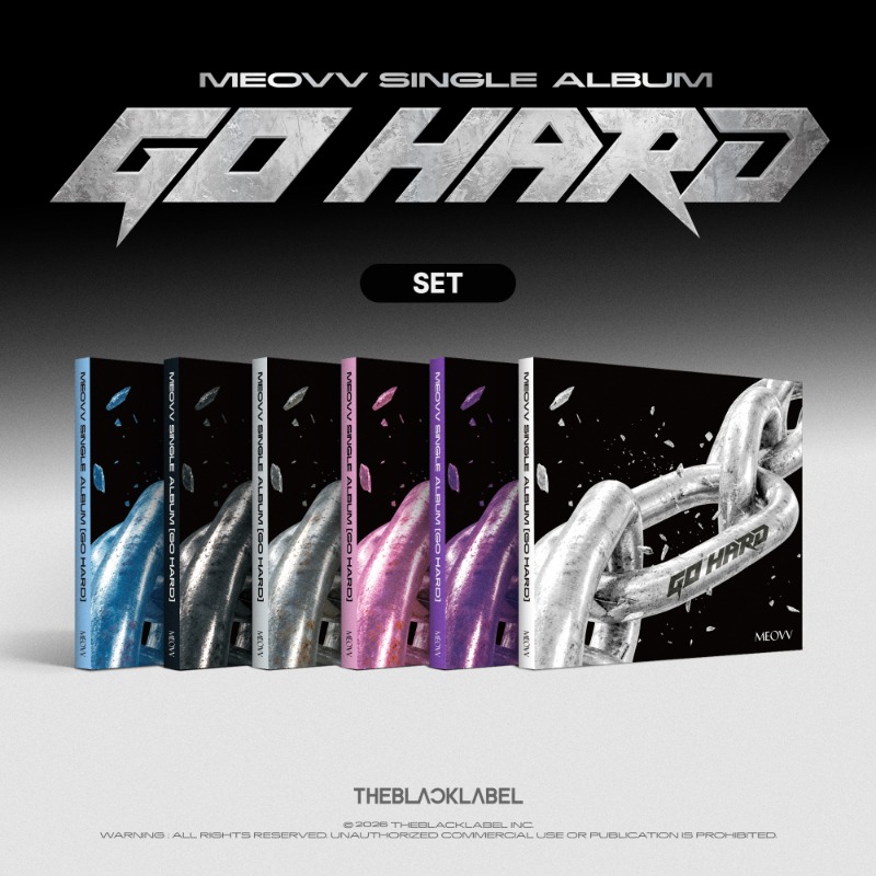 MEOVV GO HARD 싱글 앨범 일반 CD 버전 여섯 종이 나란히 놓인 공식 제품 이미지