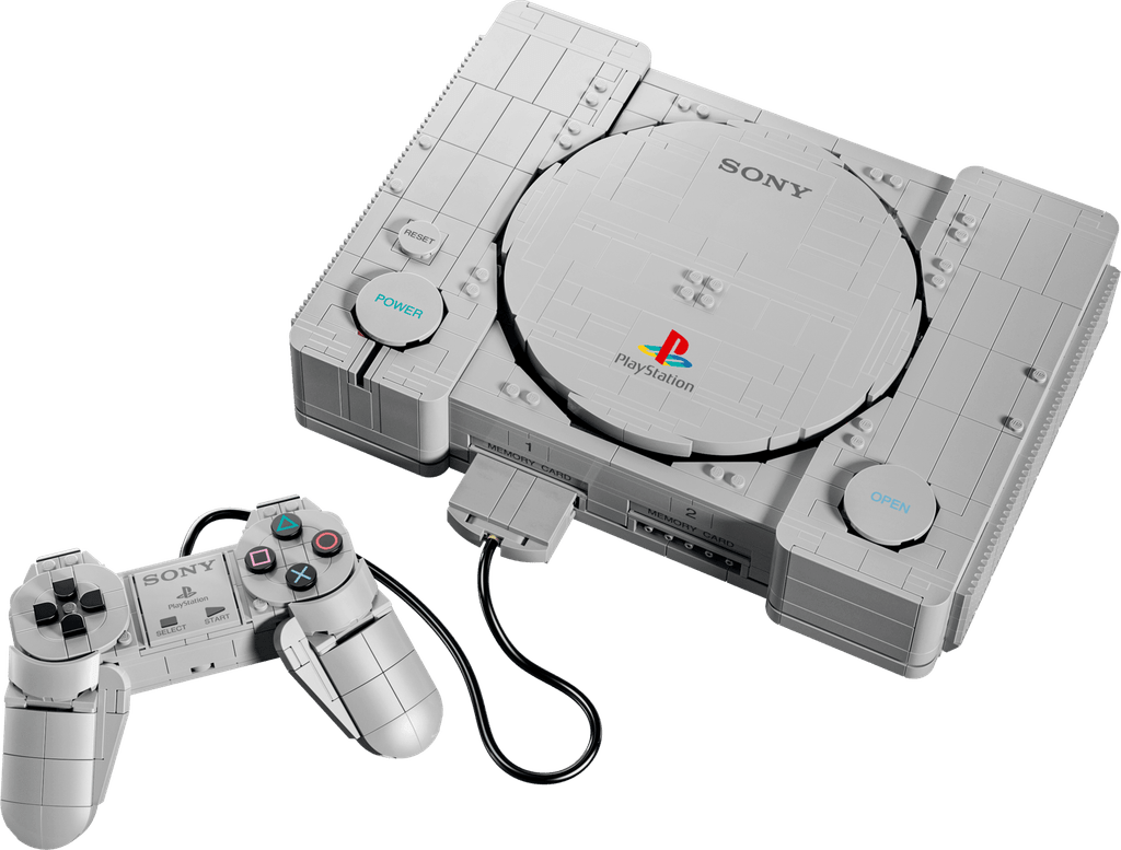 회색 PlayStation 본체와 유선 컨트롤러를 재현한 LEGO PlayStation 세트
