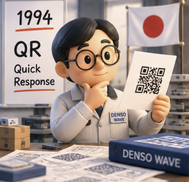 QR코드의 1994년 개발 역사와 덴소웨이브 관련 자료 화면