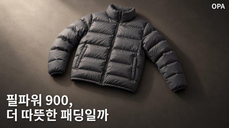 중립색 바닥에 펼쳐진 짙은 회색 퀼팅 패딩 재킷